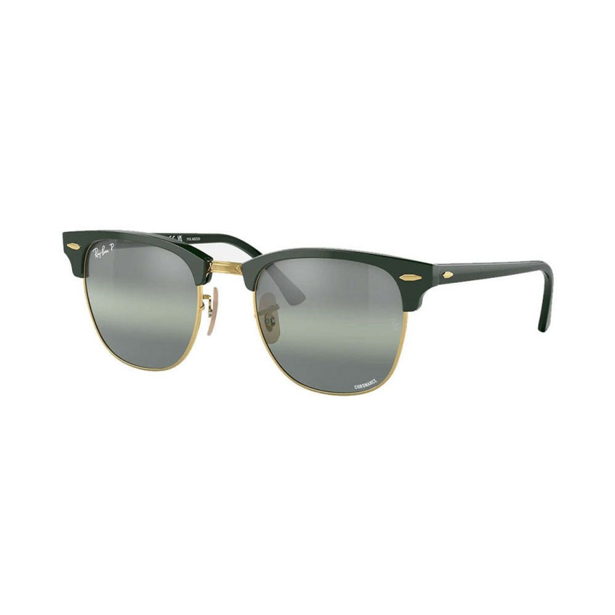 * Ray-Ban Outlet Sale Clubmaster Green/Polarized Silver Green Mirror Chromance | Men'S Sunglasses