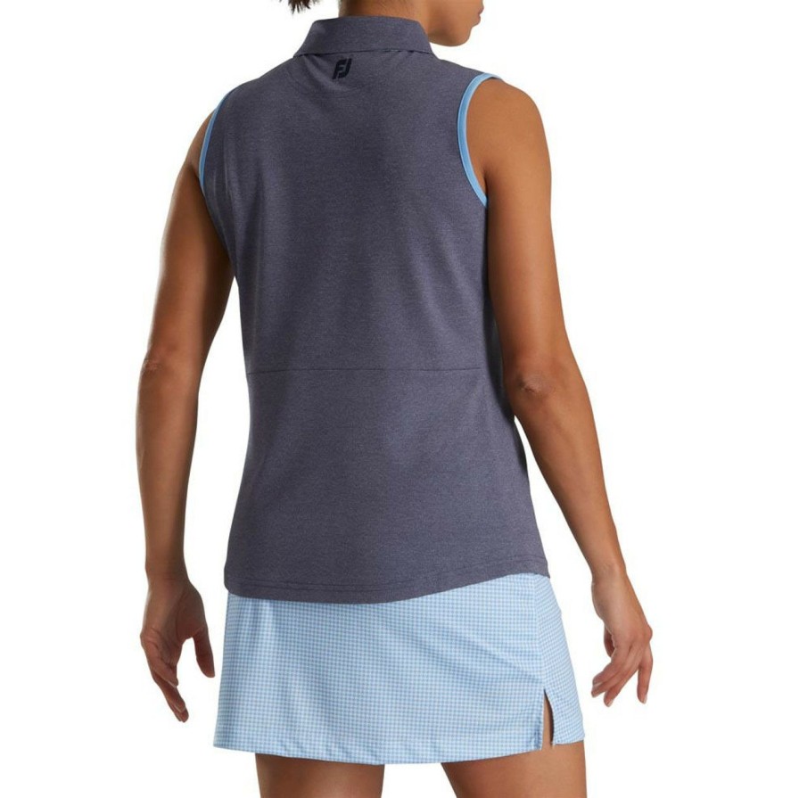 * Footjoy Tendy Style Women'S Pique Houndstooth Trim Sleeveless Polo | Women'S Golf Shirts