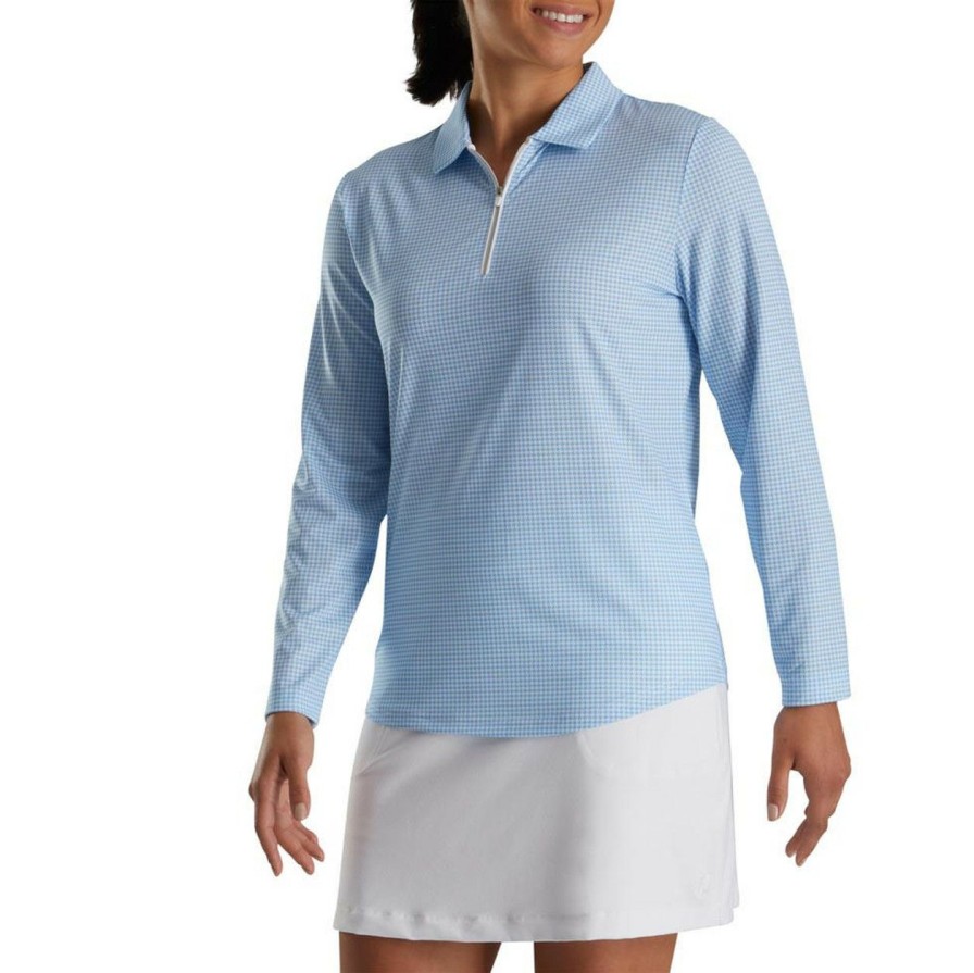 * Footjoy Top Sellers Women'S Houndstooth Print Sun Protection Shirt | Women'S Golf Shirts