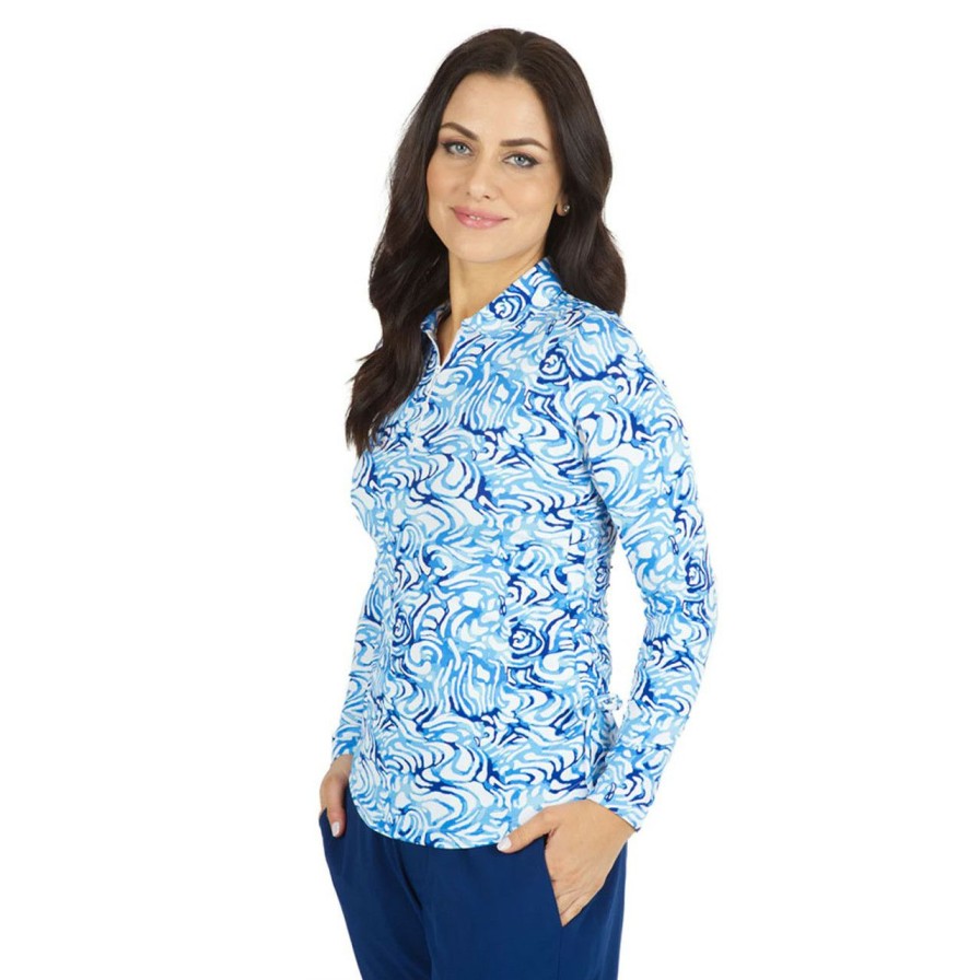 * Ibkul Wholesale Kinsley Print Long Sleeve Zip Polo | Women'S Golf Shirts