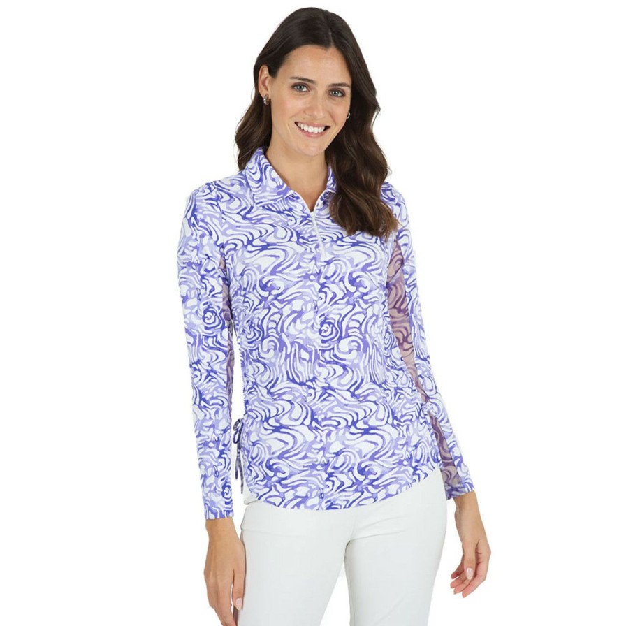 * Ibkul Wholesale Kinsley Print Long Sleeve Zip Polo | Women'S Golf Shirts