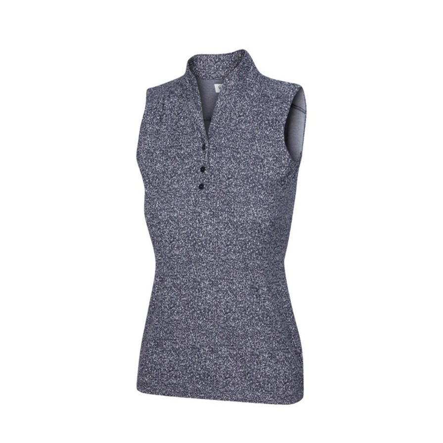 * Greg Norman Premium Women'S Heathered Dot Sleeveless Polo | Women'S Golf Shirts